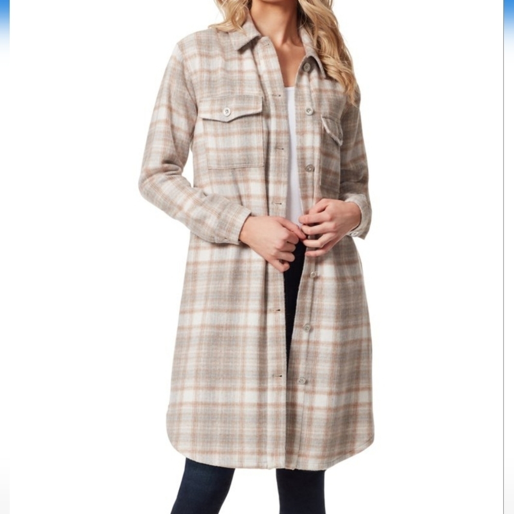🆕️JESSICA SIMPSON CREAM PLAID BUTTON UP FALL COAT